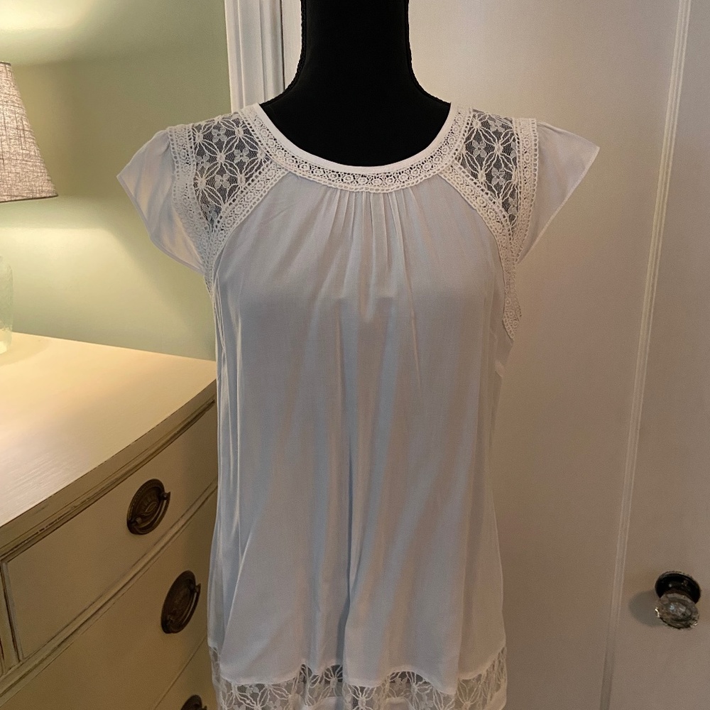 Skies Are Blue Top with Lace Detail and Cap Sleeves from Stitch Fix